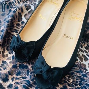 Christian Louboutin Satin Bow Peep Toe Kitten Heel